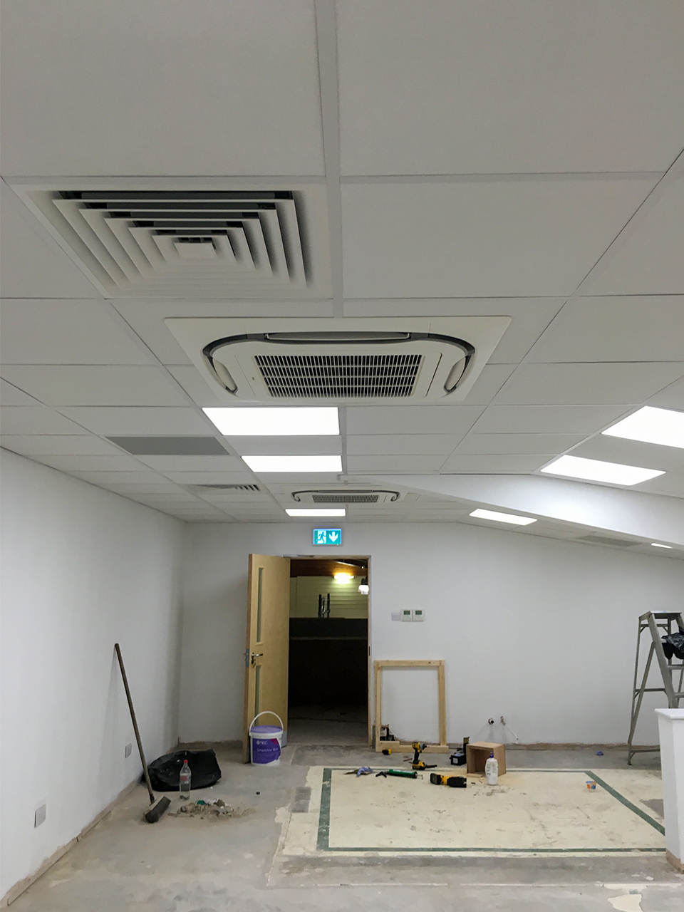 suspended ceiling and ceiling air conditioning installations at commercial offices.
